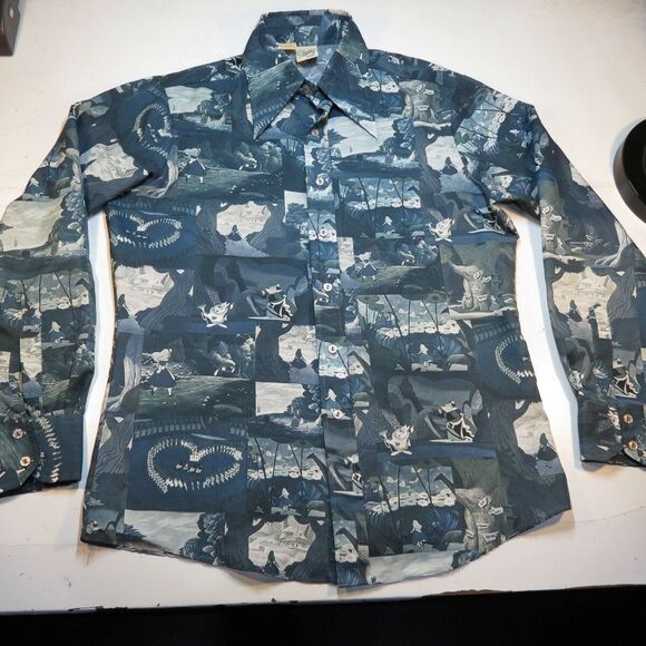 VINTAGE 1970 ALICE IN WONDERLAND KENNINGTON DISNEY POLYESTER DISCO SHIRT Sz L - Picture 2 of 5